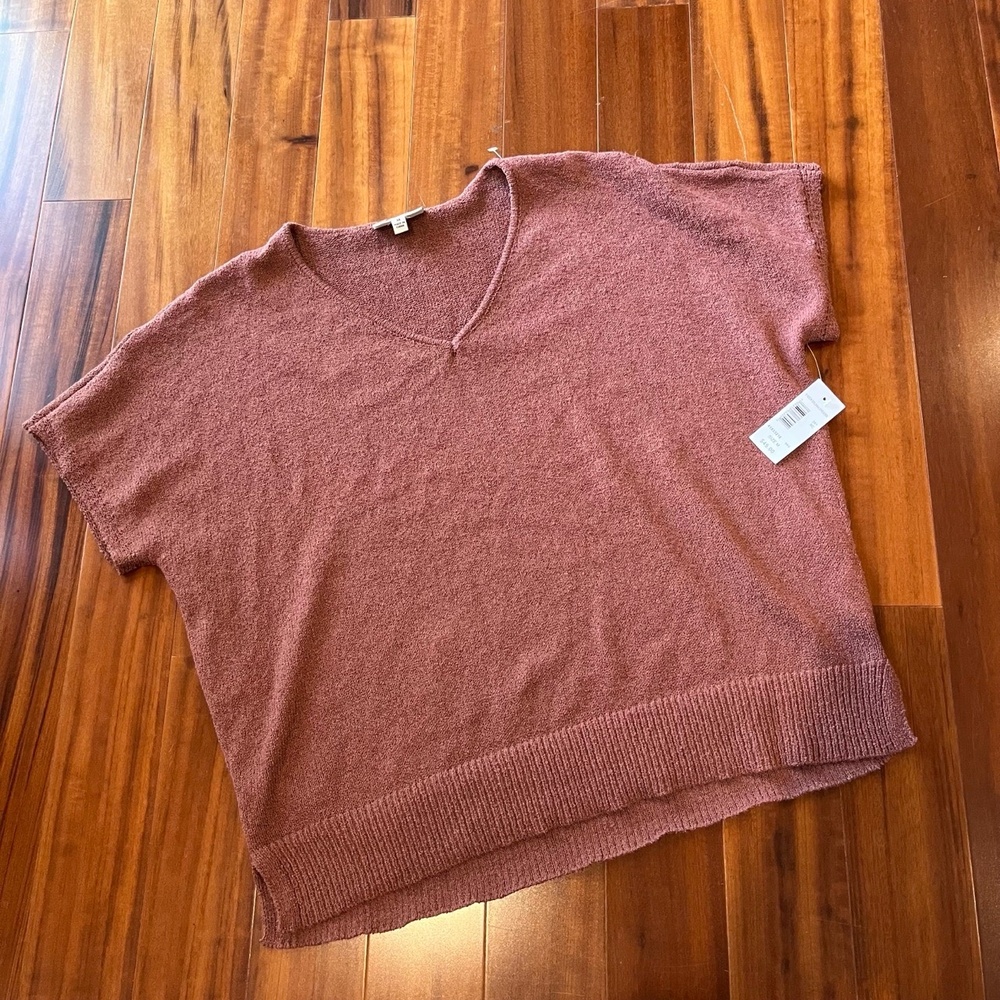 New NWT Studio B Bobeau V-Neck Dolman Sweater Clay Rose Short Sleeve Knit Size M